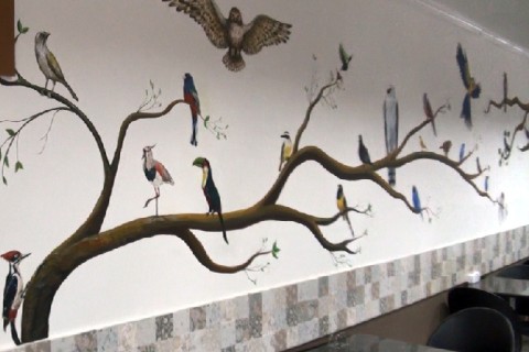 Lançamento de interessante painel em pintura de pássaros da terra no Restaurante Bahniuk